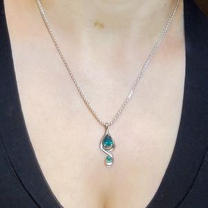 Emerald and Agate Pendant on Platinum Chain